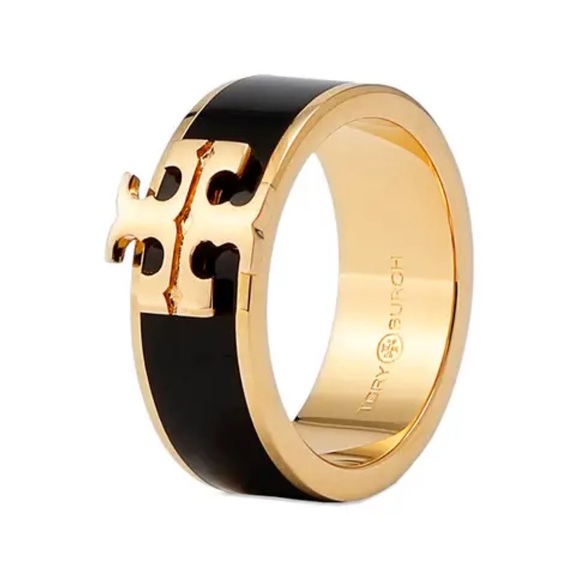TORY BURCH • Black Kira Band Logo Ring - Picture 10 of 11
